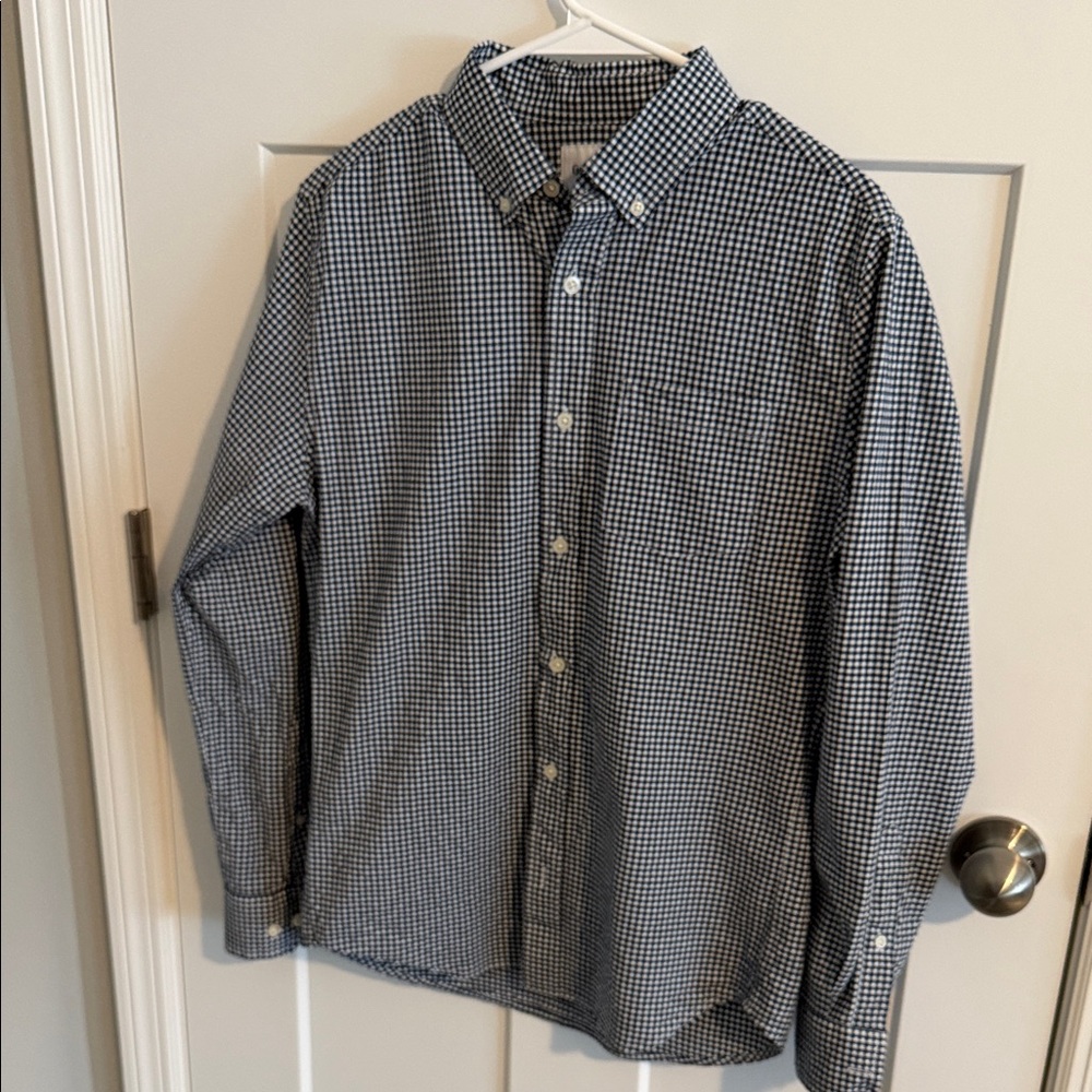 Goodfellow & Co Navy and White Gingham Poplin Slim Shirt size Small